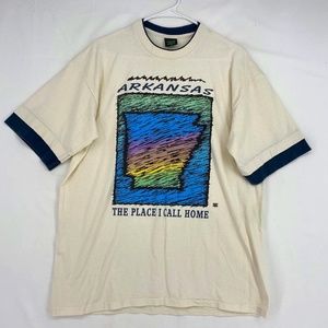 Tees Unlimited Mens Large Vintage T-Shirt Arkansas the Place I Call Home Ivory